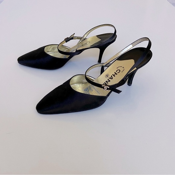 Chanel Satin Slingback Pumps with Rhinestone CC Clasp - Picture 3 of 7